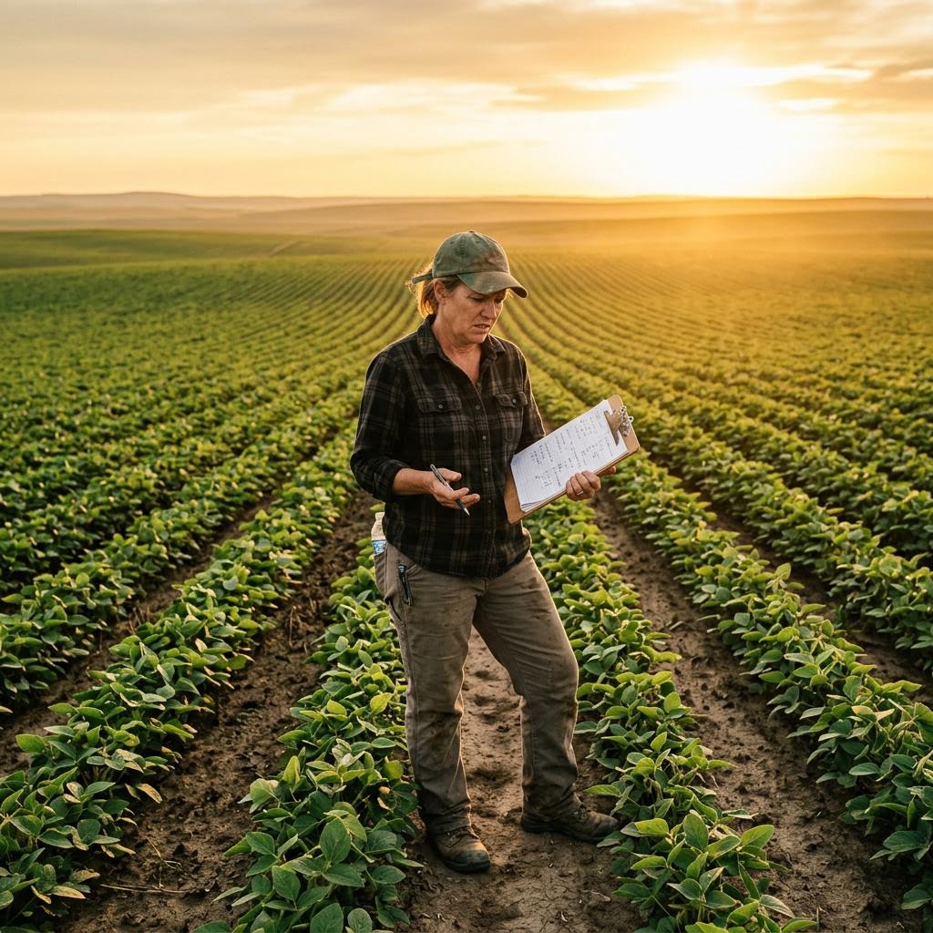 Farmer scouting field