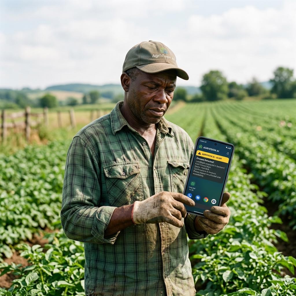 Farmer receiving alert